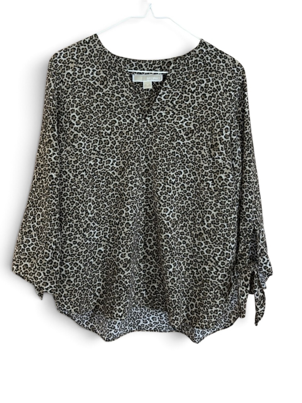 MICHAEL Michael Kors Leopard Print Tie-Sleeve Blouse in Beige and Black